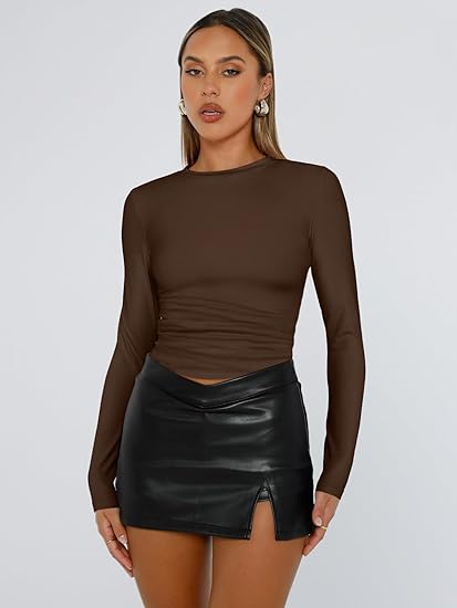 Womens Long Sleeve T Shirts Fall Fashion 2025 Basic Crop Tops Going Out Outfits Y2k Clothes