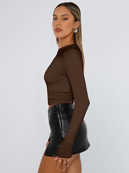 Womens Long Sleeve T Shirts Fall Fashion 2025 Basic Crop Tops Going Out Outfits Y2k Clothes