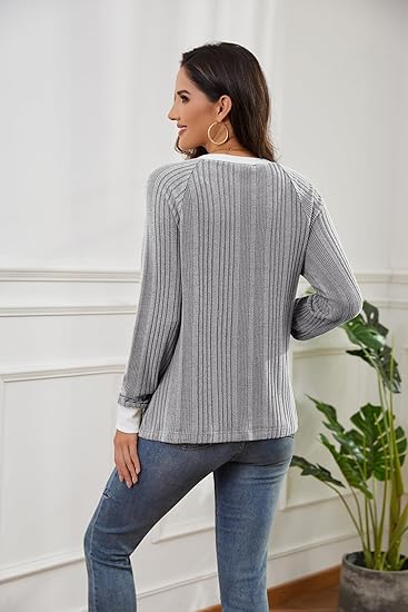 Long Sleeve Shirts for Women Lightweight Sweaters Fall Outfits 2025 Color Block Winter Clothing Dressy Casual Soft