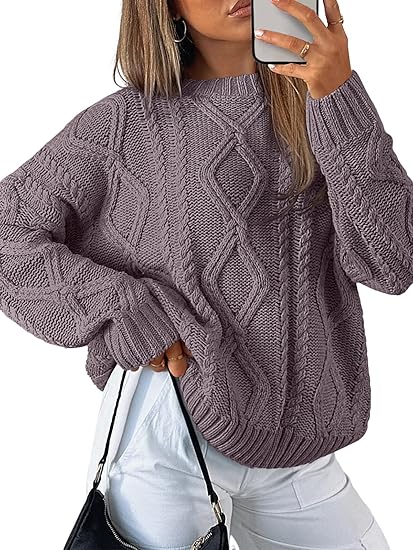 Women's Oversized Cable Knit Crewneck Sweaters