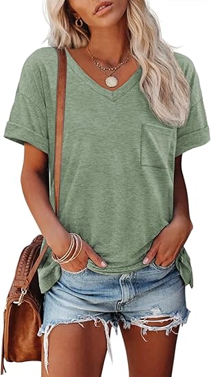 Womens T Shirts 2025 Short Sleeve V-Neck Shirts Cute Fit Summer Casual Tee Tops S-3XL Beach