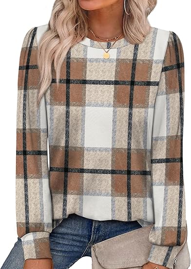 Womens Long Sleeve Shirts 2025 Fall Tunic Tops Crewneck Blouses Print