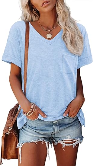 Womens T Shirts 2025 Short Sleeve V-Neck Shirts Cute Fit Summer Casual Tee Tops S-3XL Beach