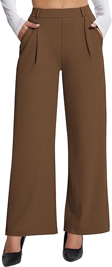 Wide Leg Pants Woman Stretchy Work Dress Pants Women Pull on Business Casual Slacks Trousers Fall Outfits