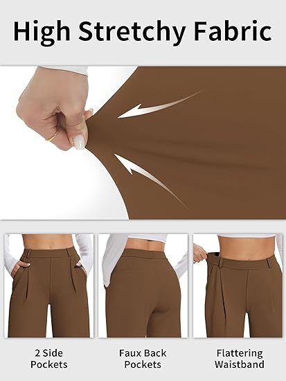 Wide Leg Pants Woman Stretchy Work Dress Pants Women Pull on Business Casual Slacks Trousers Fall Outfits