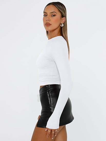 Womens Long Sleeve T Shirts Fall Fashion 2025 Basic Crop Tops Going Out Outfits Y2k Clothes