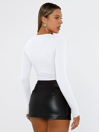 Womens Long Sleeve T Shirts Fall Fashion 2025 Basic Crop Tops Going Out Outfits Y2k Clothes