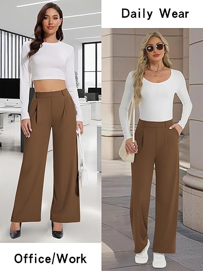 Wide Leg Pants Woman Stretchy Work Dress Pants Women Pull on Business Casual Slacks Trousers Fall Outfits