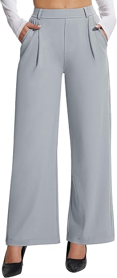 Wide Leg Pants Woman Stretchy Work Dress Pants Women Pull on Business Casual Slacks Trousers Fall Outfits