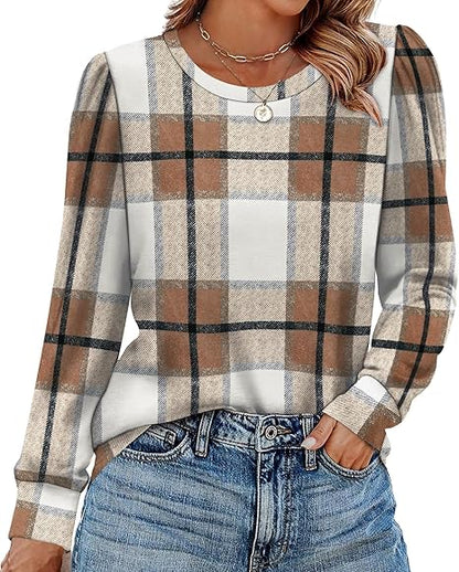 Womens Long Sleeve Shirts 2025 Fall Tunic Tops Crewneck Blouses Print