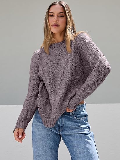 Women's Oversized Cable Knit Crewneck Sweaters