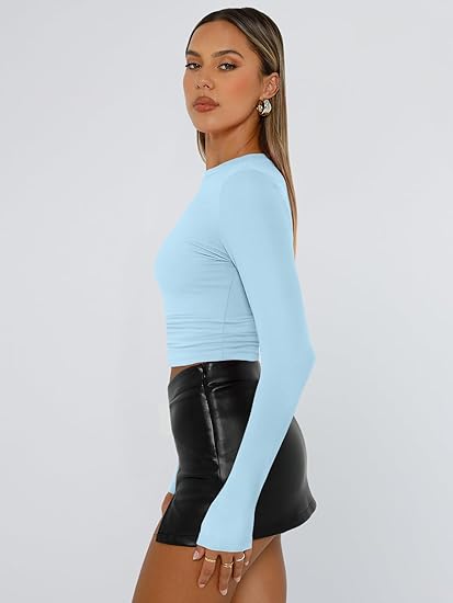 Womens Long Sleeve T Shirts Fall Fashion 2025 Basic Crop Tops Going Out Outfits Y2k Clothes