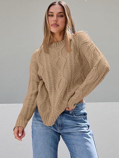 Women's Oversized Cable Knit Crewneck Sweaters