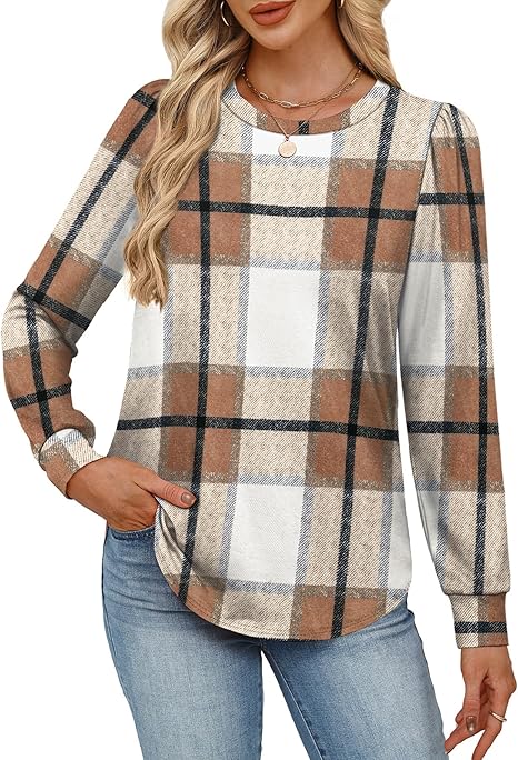 Womens Long Sleeve Shirts 2025 Fall Tunic Tops Crewneck Blouses Print