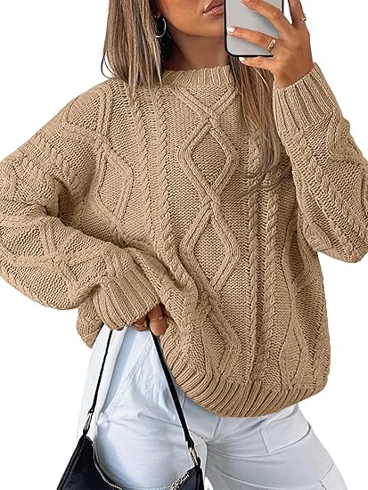 Women's Oversized Cable Knit Crewneck Sweaters
