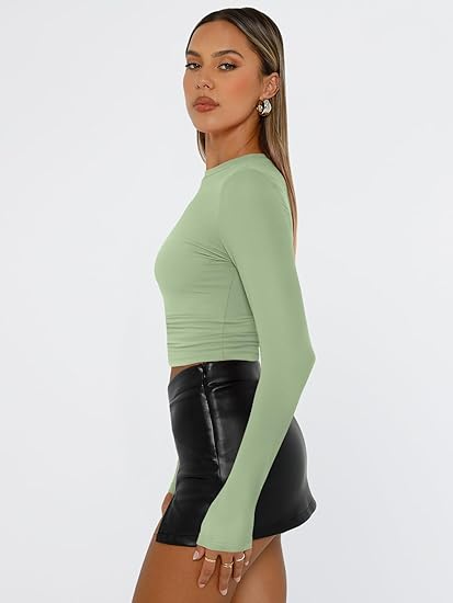 Womens Long Sleeve T Shirts Fall Fashion 2025 Basic Crop Tops Going Out Outfits Y2k Clothes