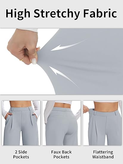 Wide Leg Pants Woman Stretchy Work Dress Pants Women Pull on Business Casual Slacks Trousers Fall Outfits