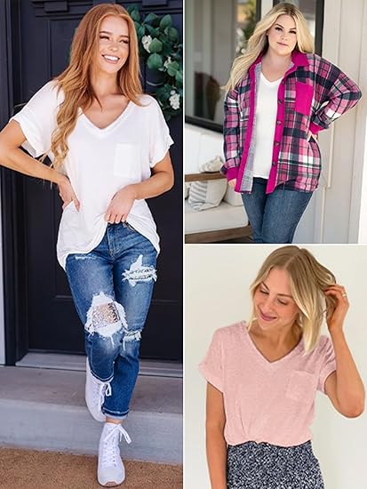 Womens T Shirts 2025 Short Sleeve V-Neck Shirts Cute Fit Summer Casual Tee Tops S-3XL Beach