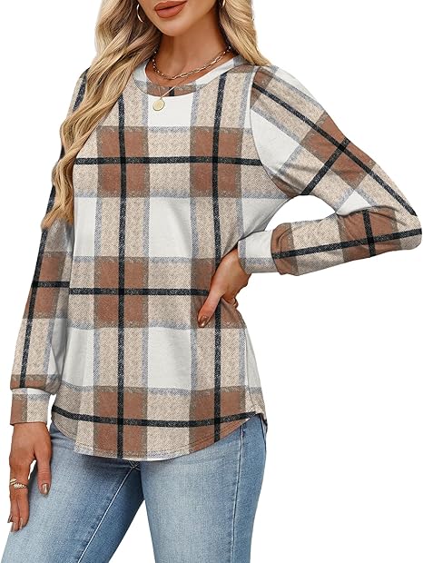 Womens Long Sleeve Shirts 2025 Fall Tunic Tops Crewneck Blouses Print