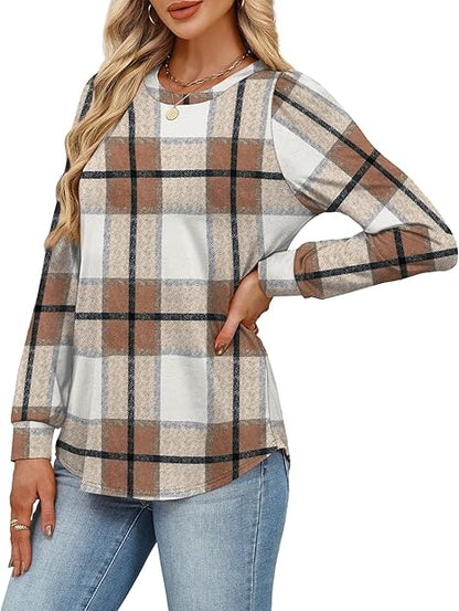 Womens Long Sleeve Shirts 2025 Fall Tunic Tops Crewneck Blouses Print