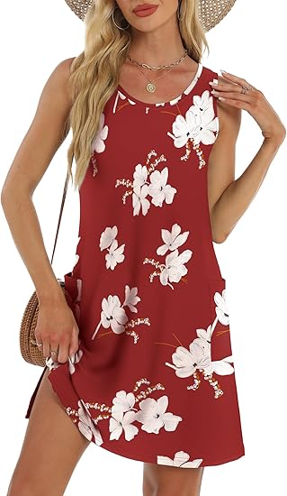 Coverup Summer Dresses for Women 2025 Eyelet Casual Loose Sleeveless Sundresses Tank Dresses with Pockets