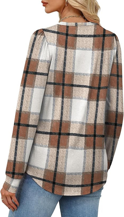 Womens Long Sleeve Shirts 2025 Fall Tunic Tops Crewneck Blouses Print