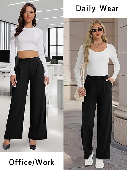 Wide Leg Pants Woman Stretchy Work Dress Pants Women Pull on Business Casual Slacks Trousers Fall Outfits