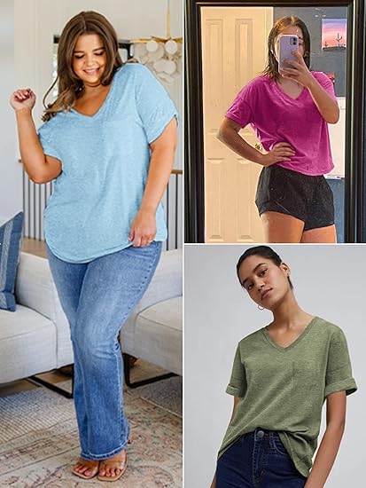 Womens T Shirts 2025 Short Sleeve V-Neck Shirts Cute Fit Summer Casual Tee Tops S-3XL Beach