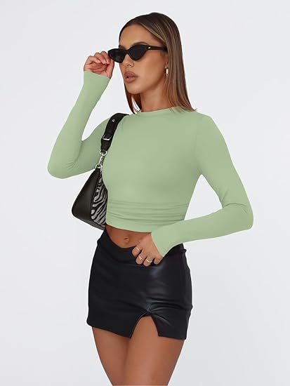 Womens Long Sleeve T Shirts Fall Fashion 2025 Basic Crop Tops Going Out Outfits Y2k Clothes