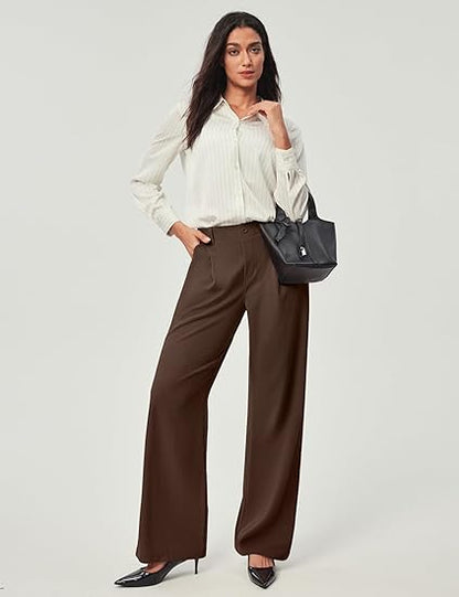 Wide Leg Pants Woman Stretchy Work Dress Pants Women Pull on Business Casual Slacks Trousers Fall Outfits
