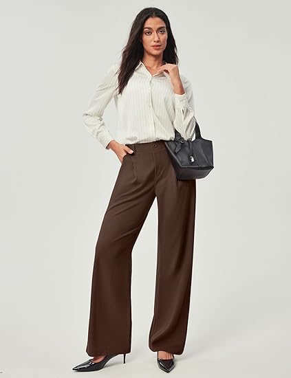 Wide Leg Pants Woman Stretchy Work Dress Pants Women Pull on Business Casual Slacks Trousers Fall Outfits
