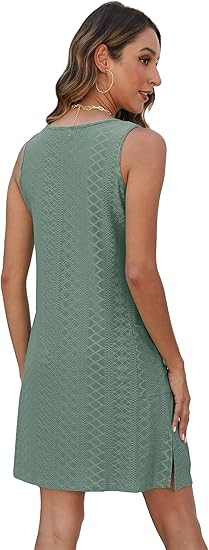 Coverup Summer Dresses for Women 2025 Eyelet Casual Loose Sleeveless Sundresses Tank Dresses with Pockets