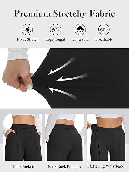 Wide Leg Pants Woman Stretchy Work Dress Pants Women Pull on Business Casual Slacks Trousers Fall Outfits