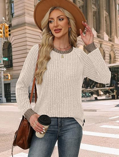 Long Sleeve Shirts for Women Lightweight Sweaters Fall Outfits 2025 Color Block Winter Clothing Dressy Casual Soft